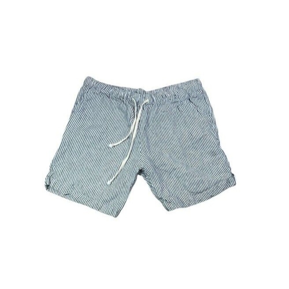 Alex Crane Blue White Striped 100% Linen Drawstring Shorts Mens Size Large 7"